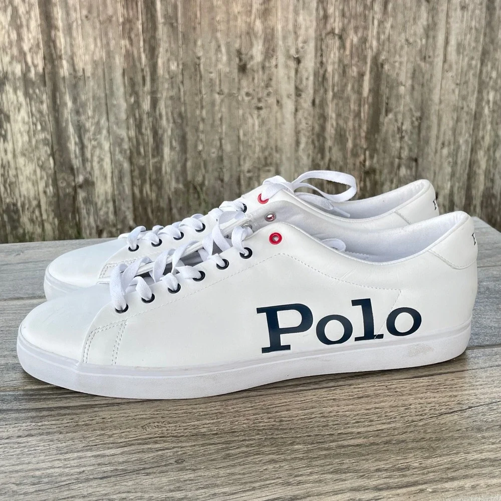 Polo Ralph‎ Lauren Longwood Sneakers Men 15 White Leather Big Logo Low Top Shoes